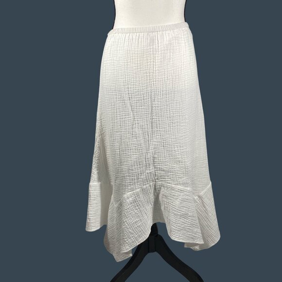 Sundance White gauzy slub Cotton Textured Asymmetrical hem Midi Skirt S pull on - Picture 1 of 9